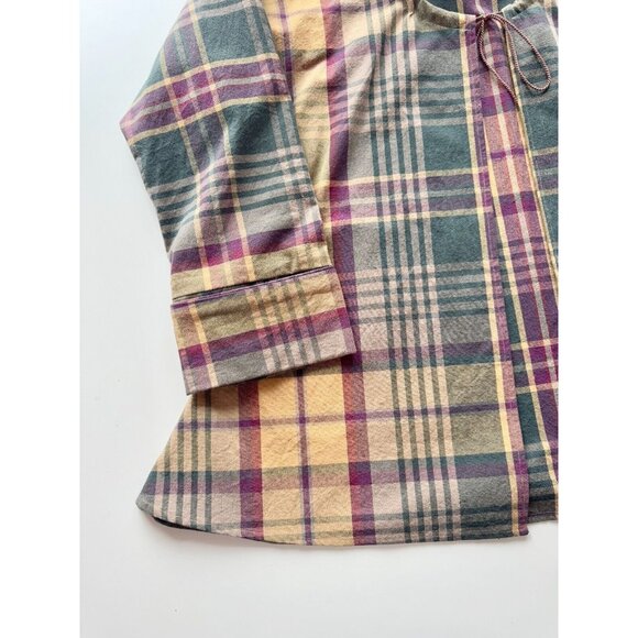 Vintage 00's Yellow Green Plaid Cotton Canvas Open Front Jacket, One Size - Picture 10 of 14